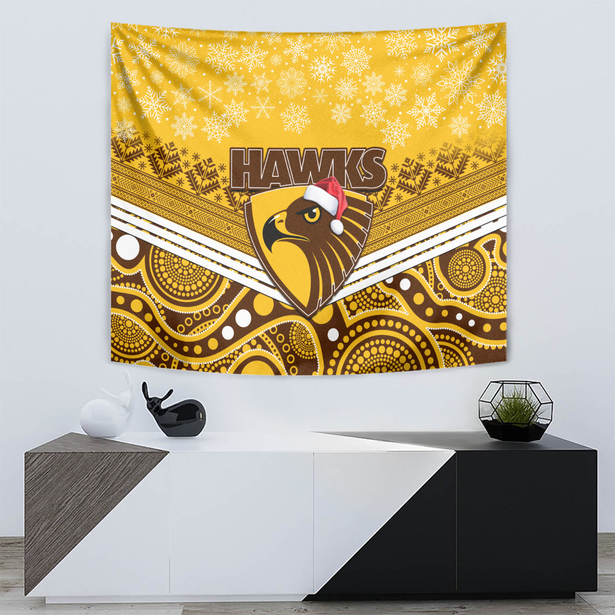 Hawthorn Football Christmas Tapestry Merry Xmas 2023 Mix Aboriginal Art - Vibe Hoodie Shop