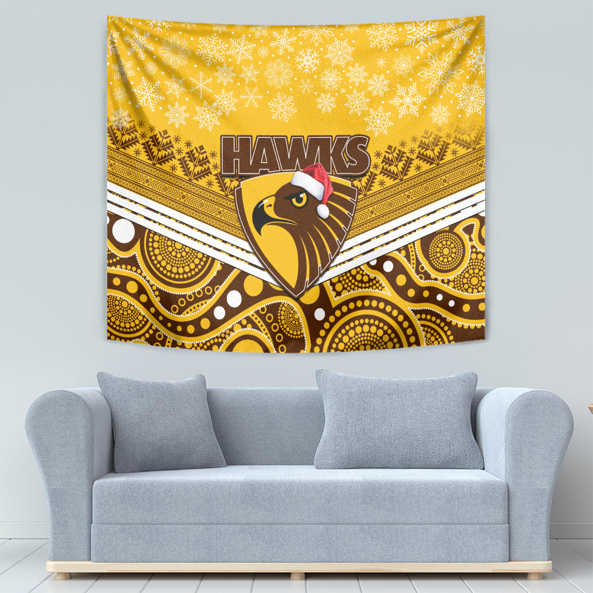 Hawthorn Football Christmas Tapestry Merry Xmas 2023 Mix Aboriginal Art - Vibe Hoodie Shop