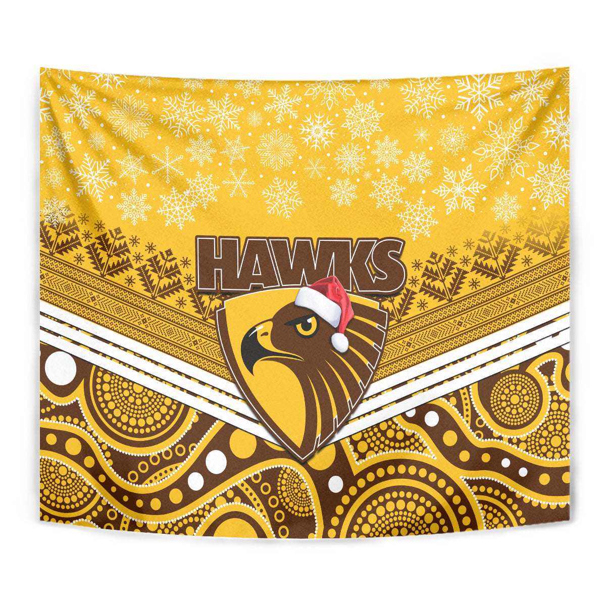 Hawthorn Football Christmas Tapestry Merry Xmas 2023 Mix Aboriginal Art - Vibe Hoodie Shop