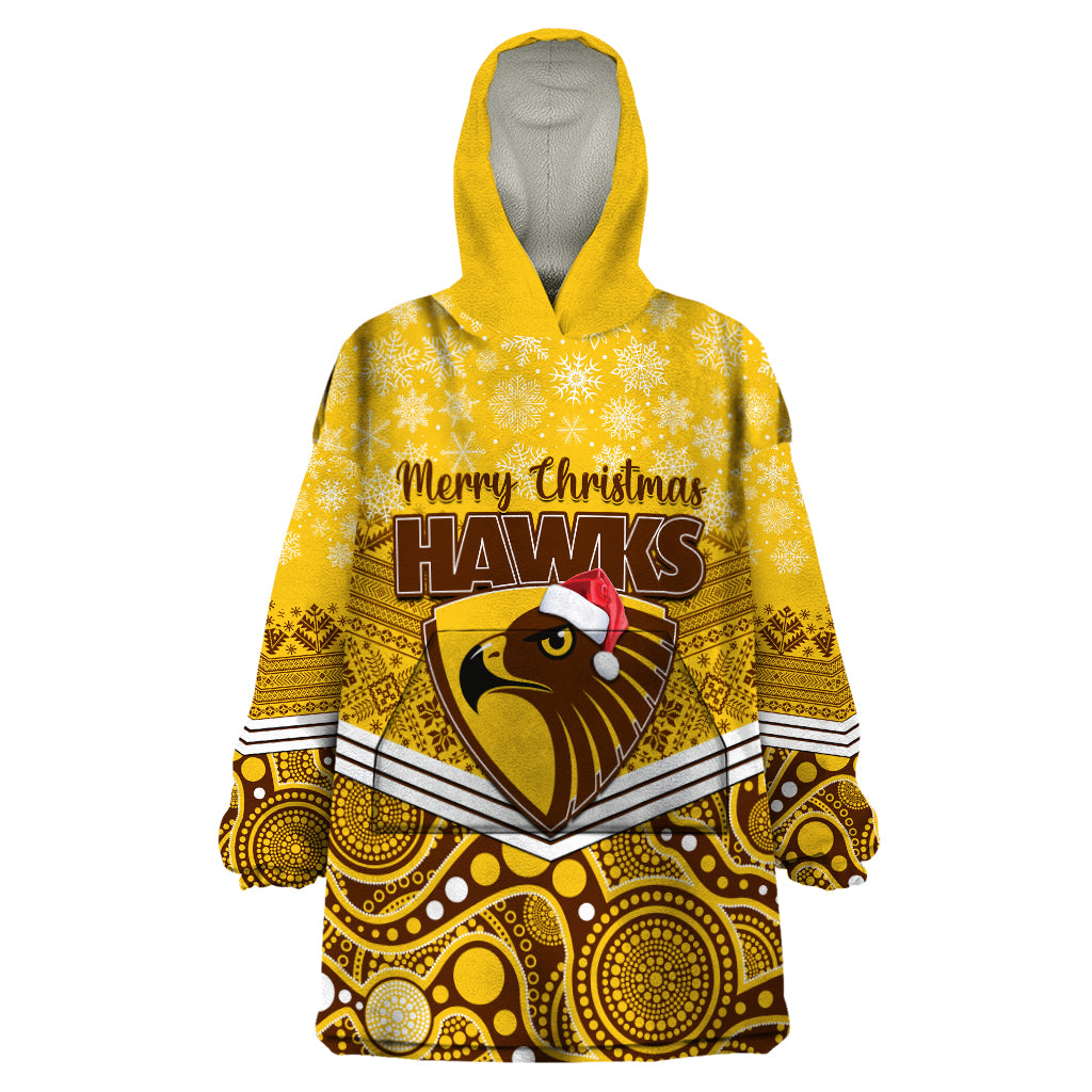 Custom Hawthorn Football Christmas Wearable Blanket Hoodie Merry Xmas 2023 Mix Aboriginal Art - Vibe Hoodie Shop