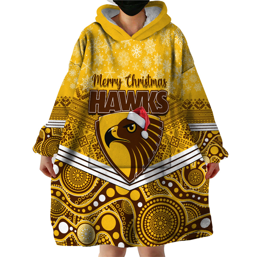 Custom Hawthorn Football Christmas Wearable Blanket Hoodie Merry Xmas 2023 Mix Aboriginal Art - Vibe Hoodie Shop