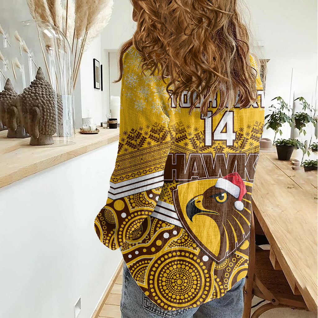 Custom Hawthorn Football Christmas Women Casual Shirt Merry Xmas 2023 Mix Aboriginal Art - Vibe Hoodie Shop