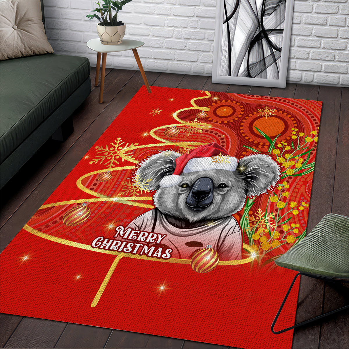 Personalised Australia Koala Christmas Area Rug Aboriginal Art With Golden Wattle - Vibe Hoodie Shop