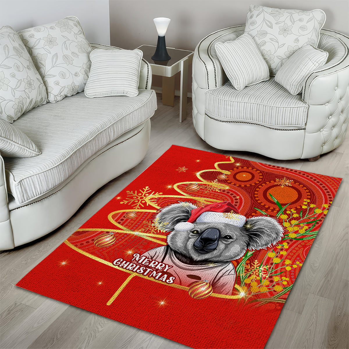 Personalised Australia Koala Christmas Area Rug Aboriginal Art With Golden Wattle - Vibe Hoodie Shop