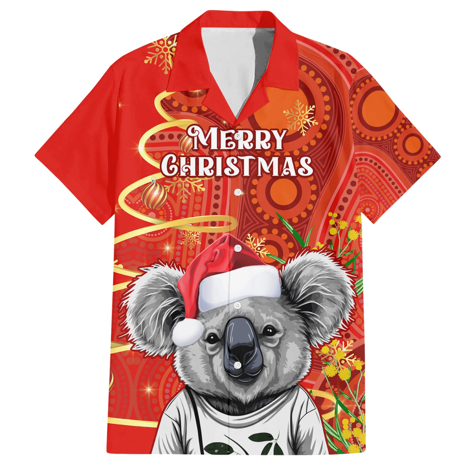 Personalised Australia Koala Christmas Hawaiian Shirt Aboriginal Art With Golden Wattle - Vibe Hoodie Shop