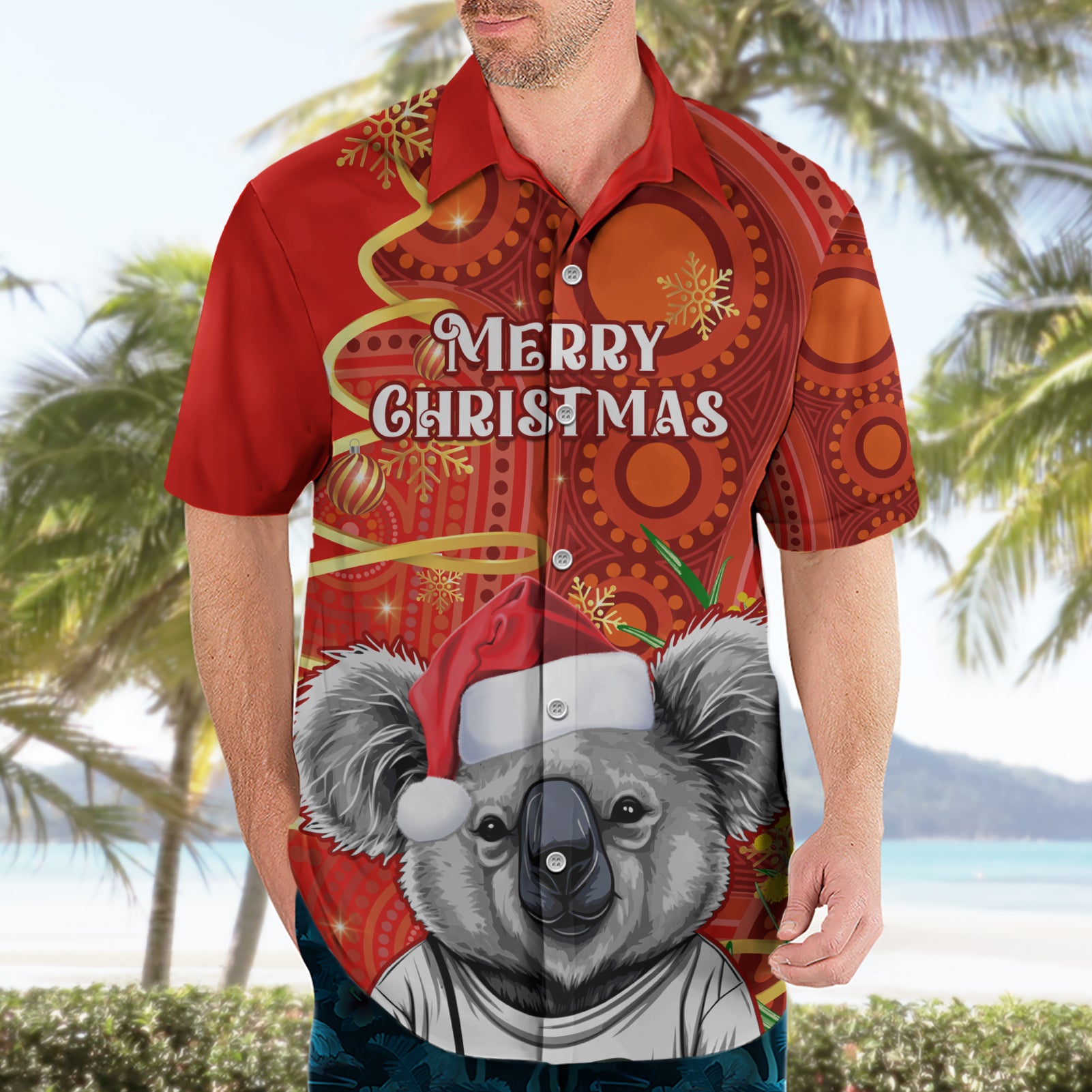 Personalised Australia Koala Christmas Hawaiian Shirt Aboriginal Art With Golden Wattle - Vibe Hoodie Shop