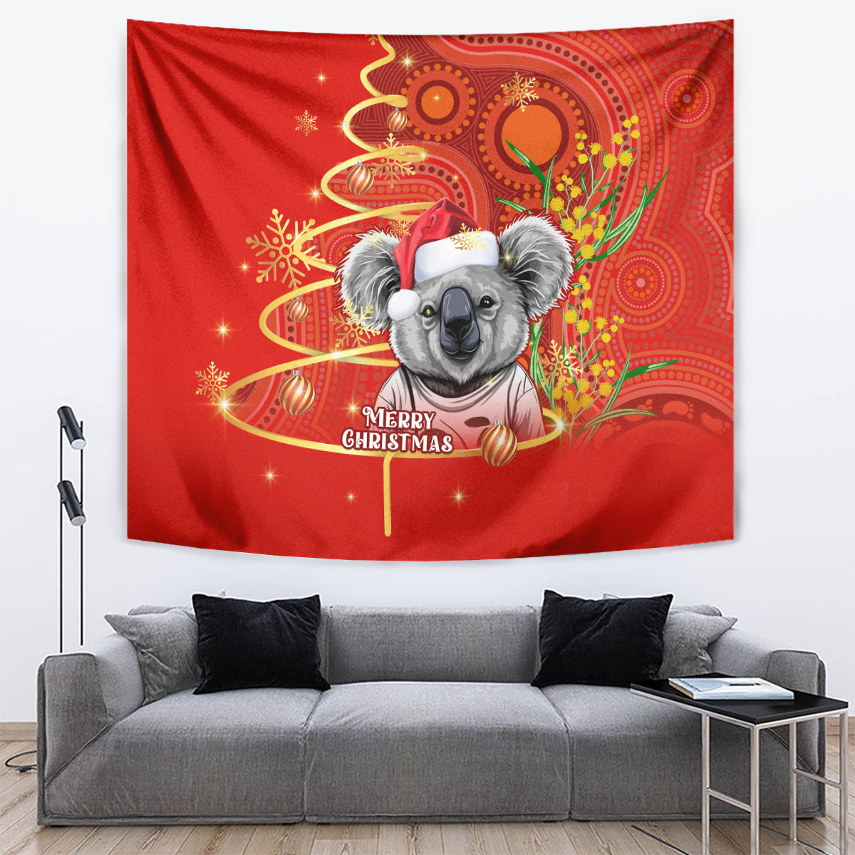 Personalised Australia Koala Christmas Tapestry Aboriginal Art With Golden Wattle - Vibe Hoodie Shop