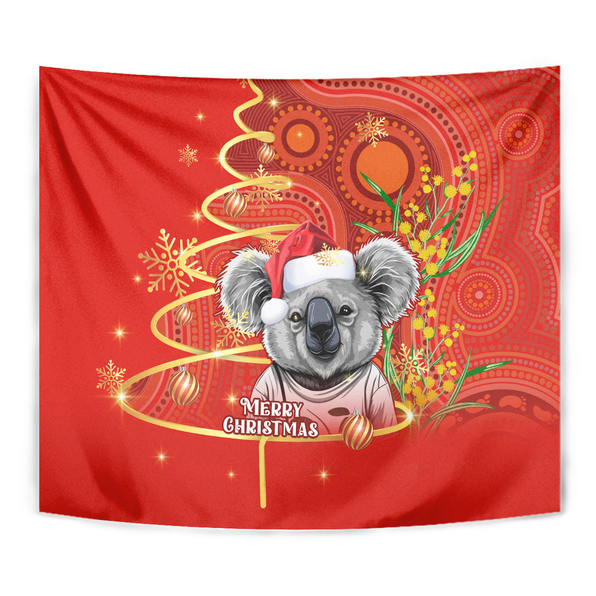 Personalised Australia Koala Christmas Tapestry Aboriginal Art With Golden Wattle - Vibe Hoodie Shop