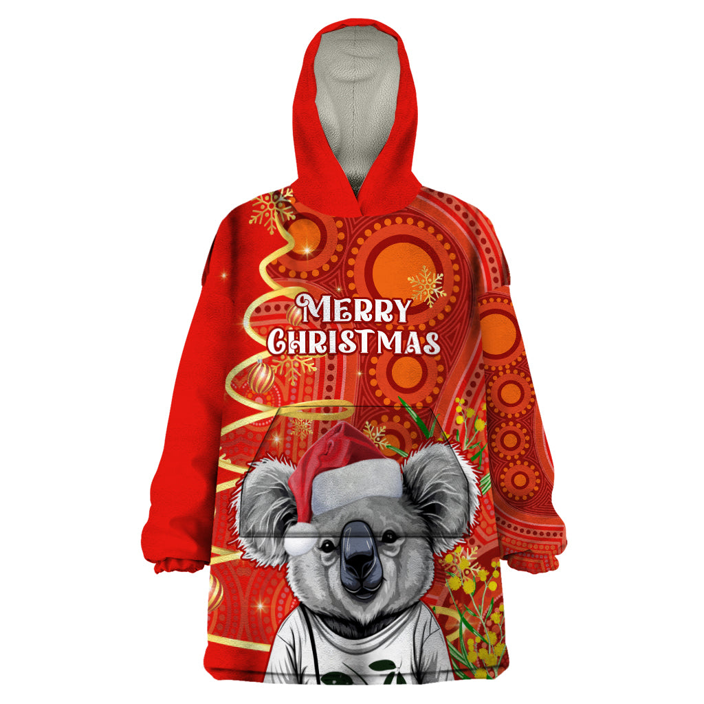 Personalised Australia Koala Christmas Wearable Blanket Hoodie Aboriginal Art With Golden Wattle - Vibe Hoodie Shop