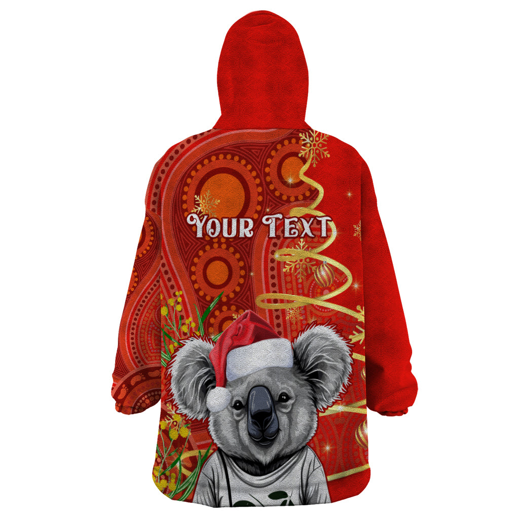 Personalised Australia Koala Christmas Wearable Blanket Hoodie Aboriginal Art With Golden Wattle - Vibe Hoodie Shop