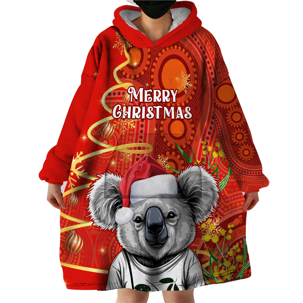 Personalised Australia Koala Christmas Wearable Blanket Hoodie Aboriginal Art With Golden Wattle - Vibe Hoodie Shop