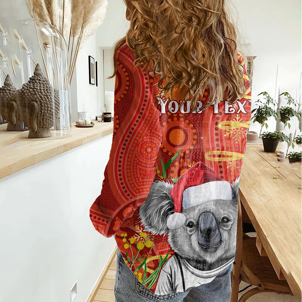 Personalised Australia Koala Christmas Women Casual Shirt Aboriginal Art With Golden Wattle - Vibe Hoodie Shop