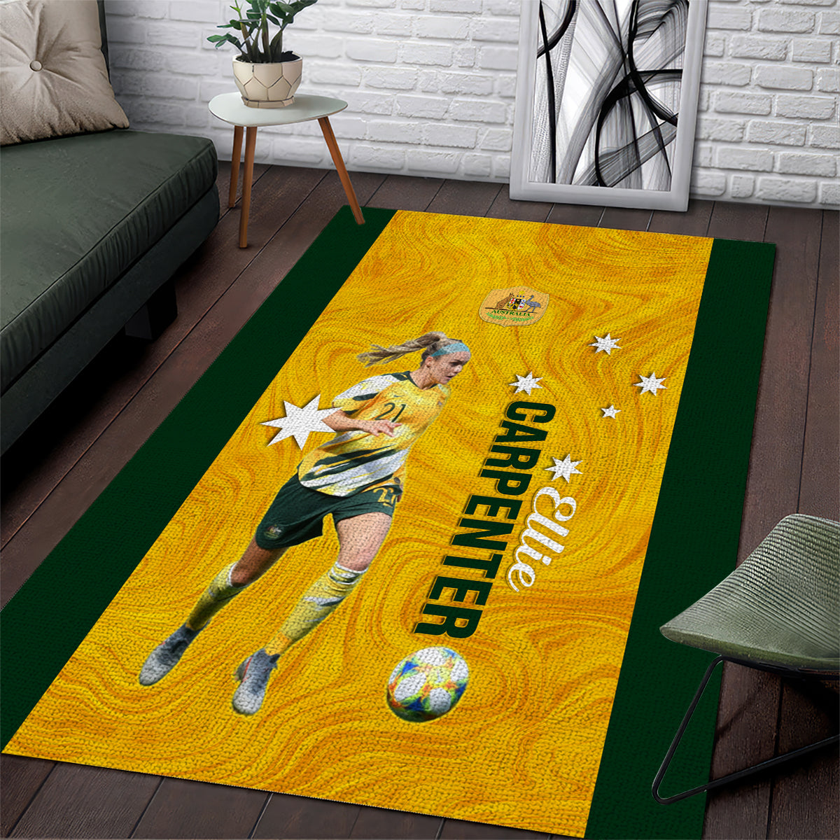 Australia Soccer Area Rug Ellie Carpenter Matildas Gold Version - Vibe Hoodie Shop