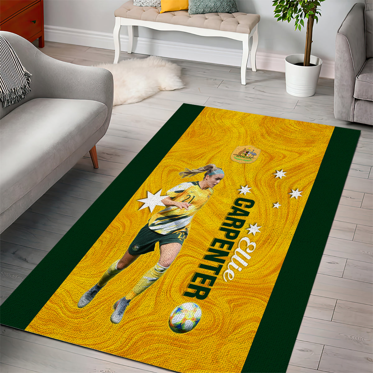 Australia Soccer Area Rug Ellie Carpenter Matildas Gold Version - Vibe Hoodie Shop