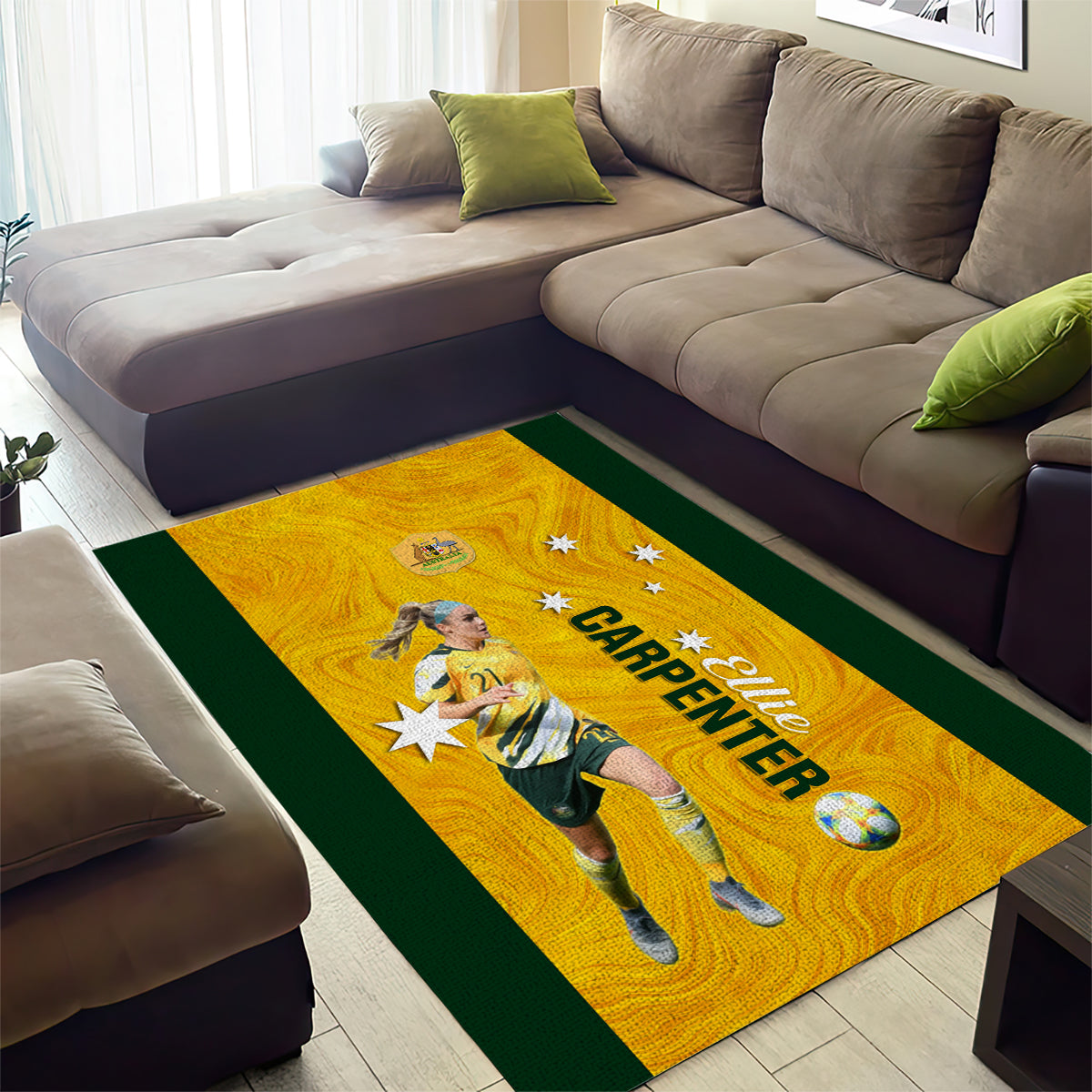 Australia Soccer Area Rug Ellie Carpenter Matildas Gold Version - Vibe Hoodie Shop