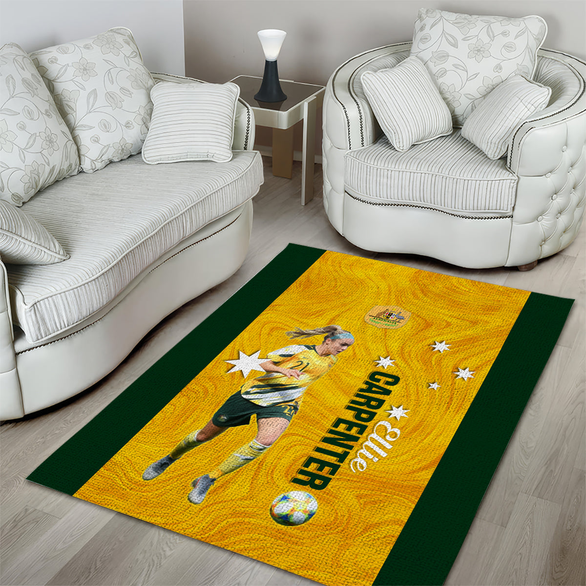 Australia Soccer Area Rug Ellie Carpenter Matildas Gold Version - Vibe Hoodie Shop