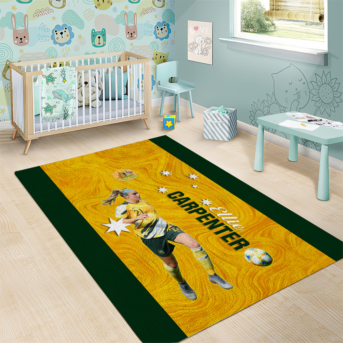 Australia Soccer Area Rug Ellie Carpenter Matildas Gold Version - Vibe Hoodie Shop