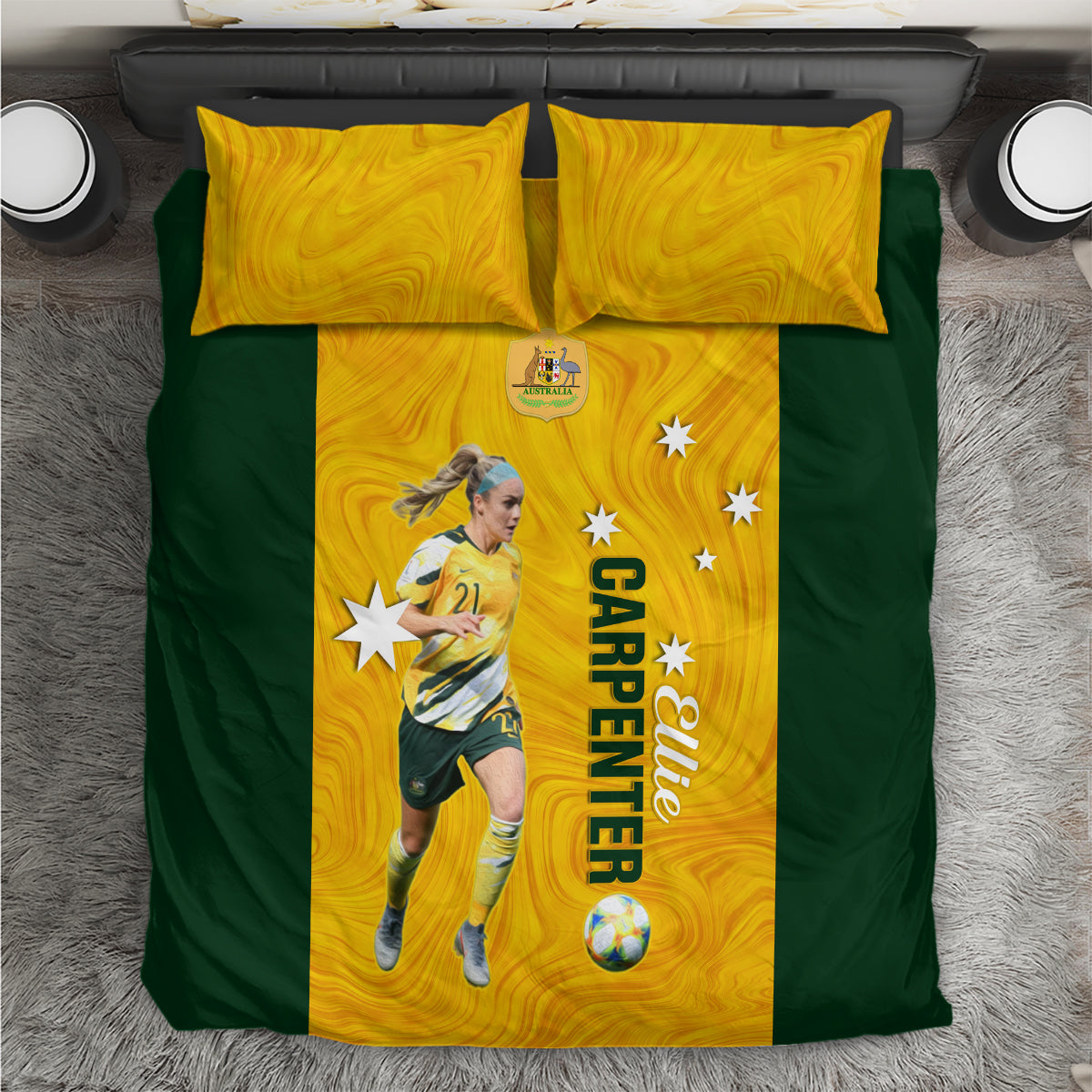 Australia Soccer Bedding Set Ellie Carpenter Matildas Gold Version - Vibe Hoodie Shop