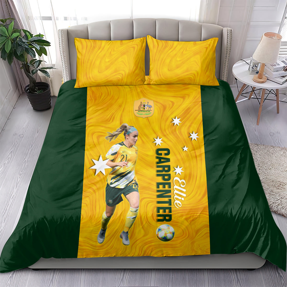 Australia Soccer Bedding Set Ellie Carpenter Matildas Gold Version - Vibe Hoodie Shop