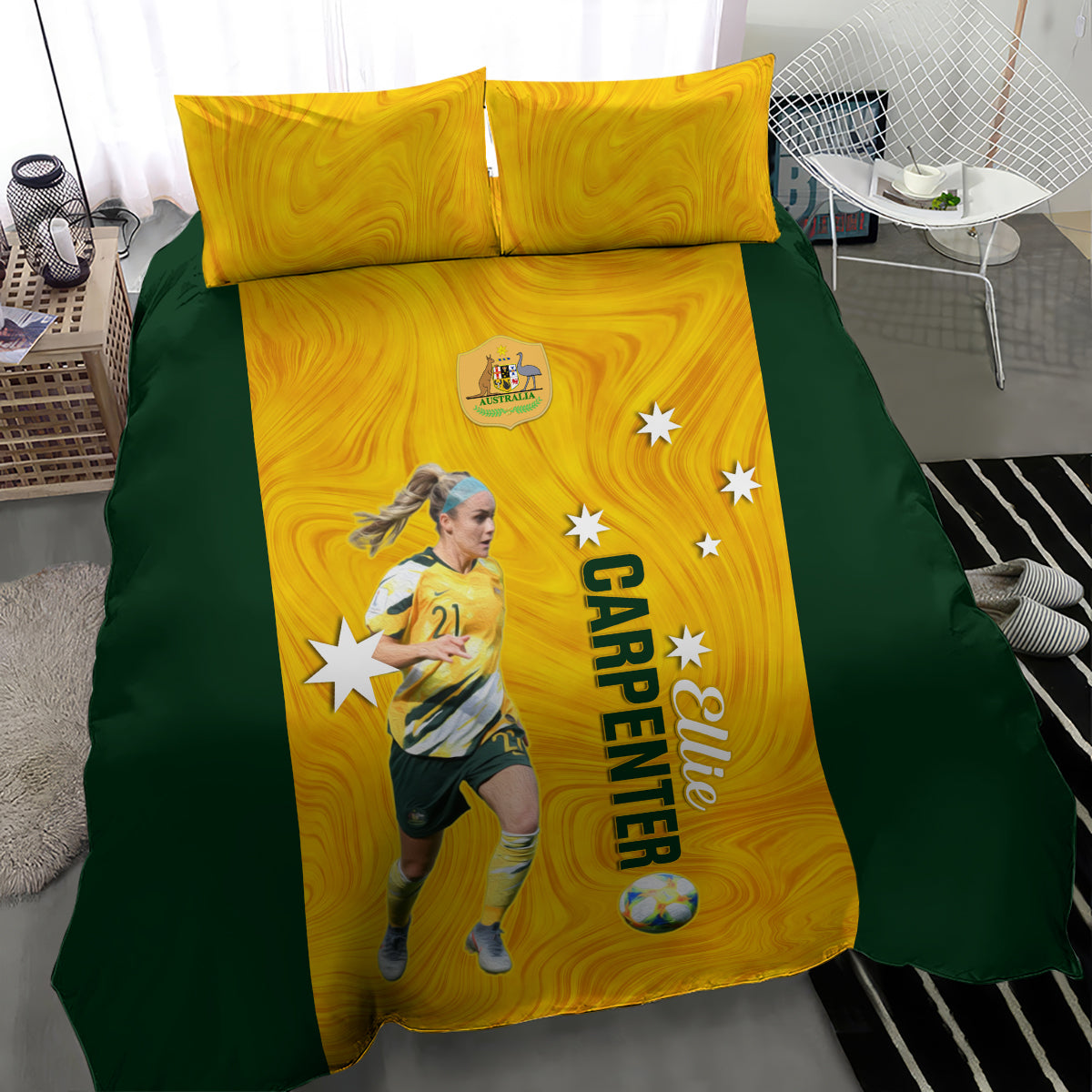 Australia Soccer Bedding Set Ellie Carpenter Matildas Gold Version - Vibe Hoodie Shop