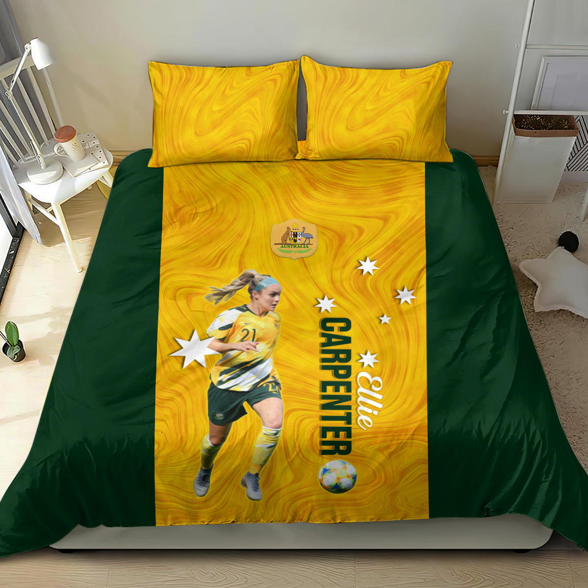 Australia Soccer Bedding Set Ellie Carpenter Matildas Gold Version - Vibe Hoodie Shop