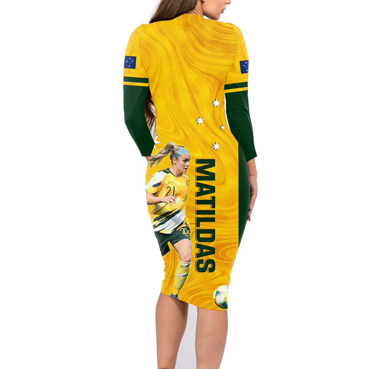 australia-soccer-family-matching-long-sleeve-bodycon-dress-and-hawaiian-shirt-ellie-carpenter-matildas-gold-version