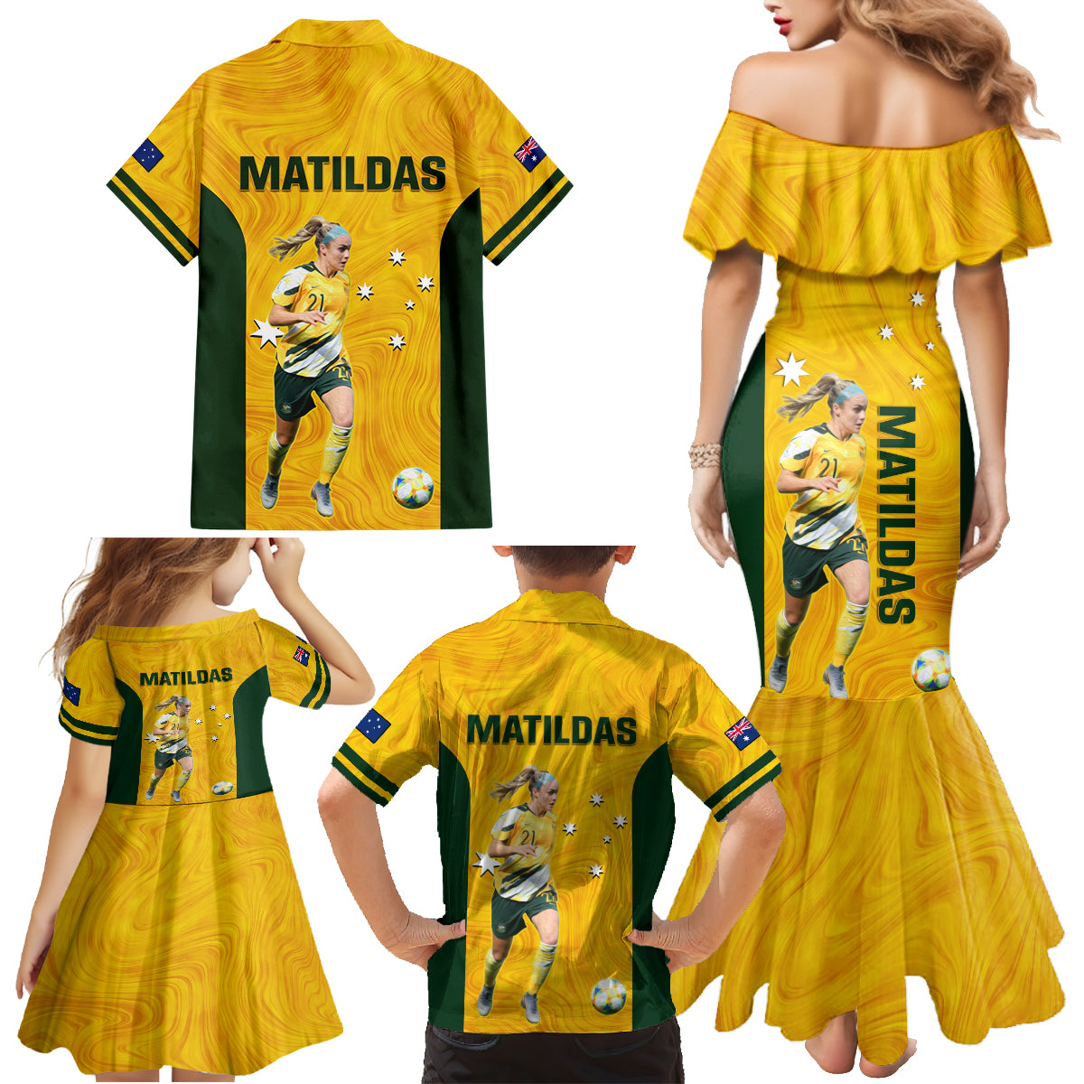 australia-soccer-family-matching-mermaid-dress-and-hawaiian-shirt-ellie-carpenter-matildas-gold-version