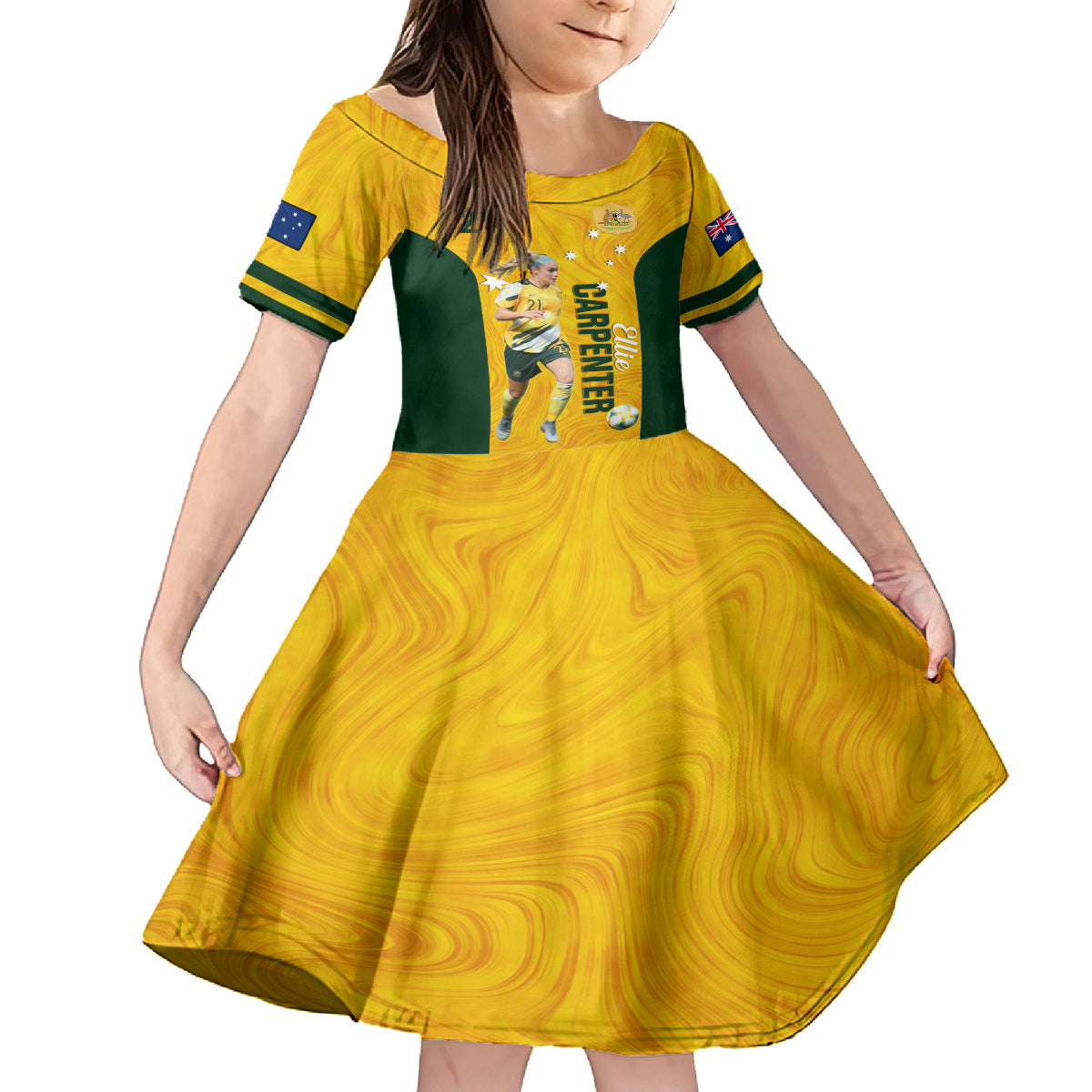 australia-soccer-family-matching-off-shoulder-long-sleeve-dress-and-hawaiian-shirt-ellie-carpenter-matildas-gold-version