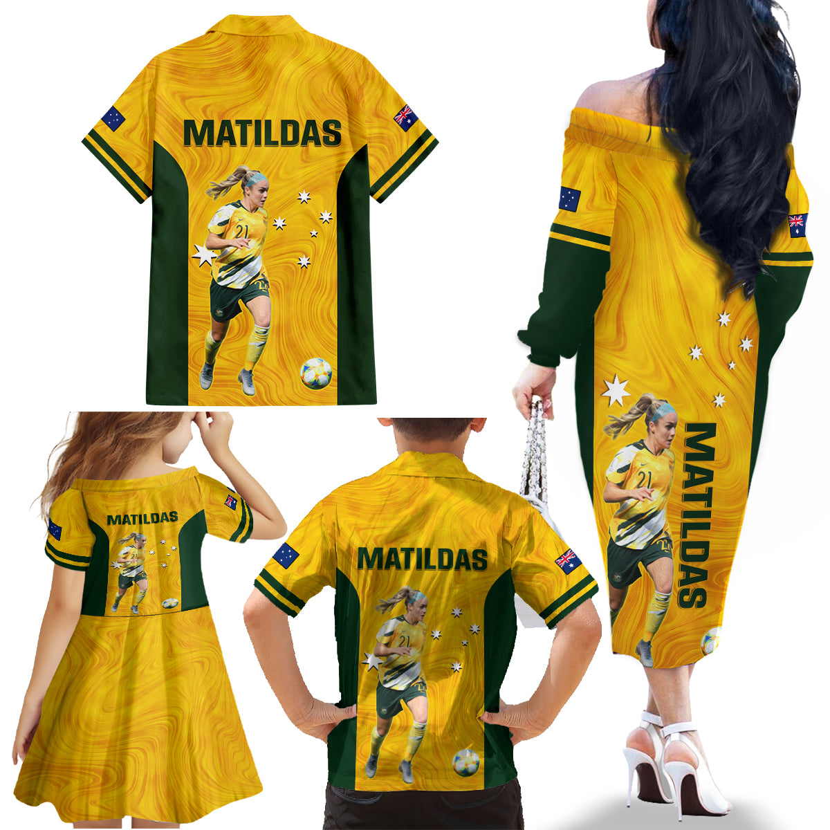 australia-soccer-family-matching-off-shoulder-long-sleeve-dress-and-hawaiian-shirt-ellie-carpenter-matildas-gold-version