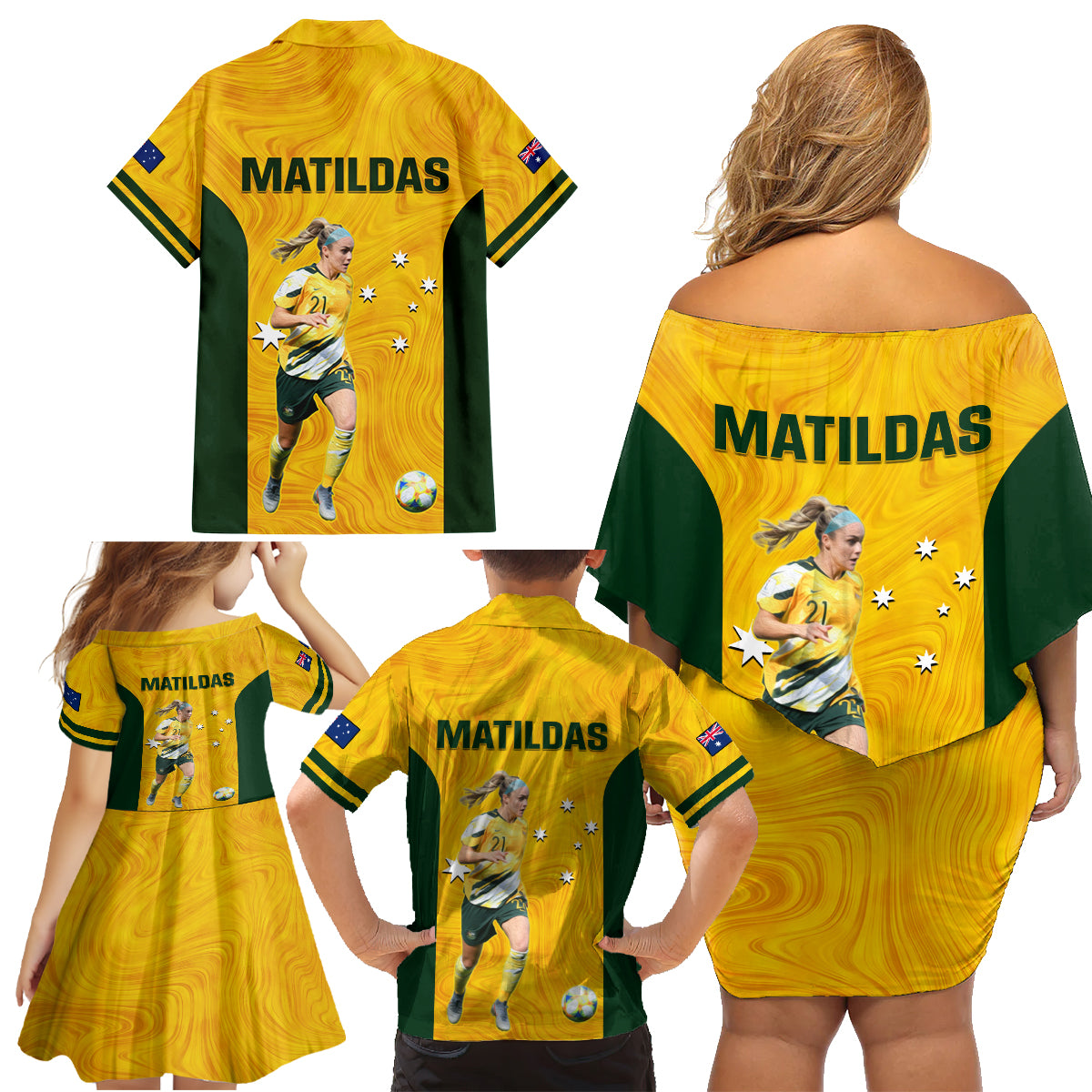 australia-soccer-family-matching-off-shoulder-short-dress-and-hawaiian-shirt-ellie-carpenter-matildas-gold-version