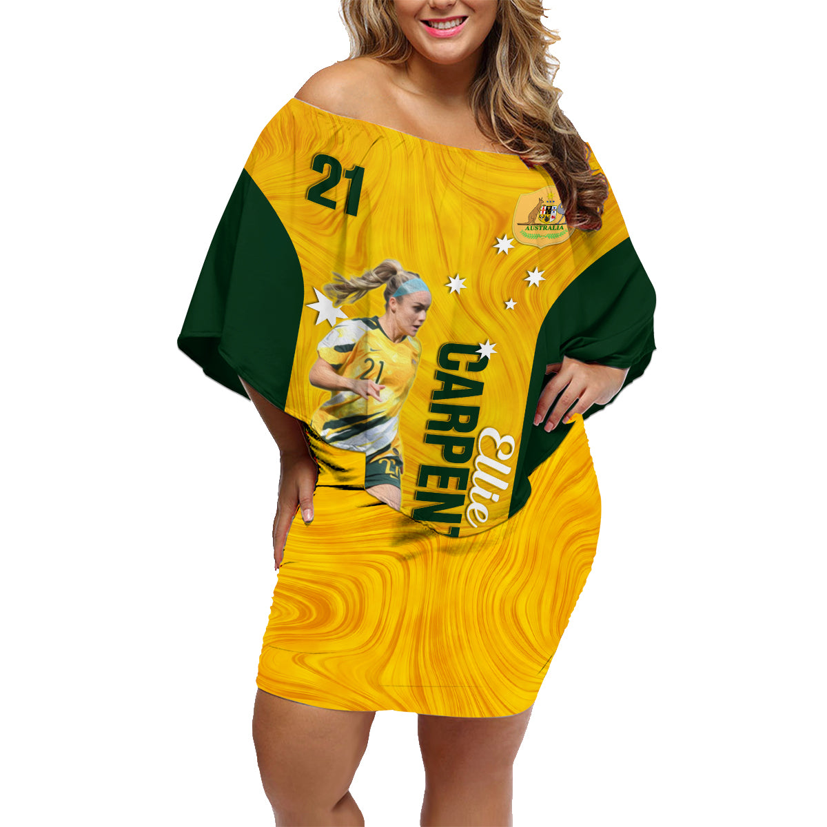 australia-soccer-family-matching-off-shoulder-short-dress-and-hawaiian-shirt-ellie-carpenter-matildas-gold-version