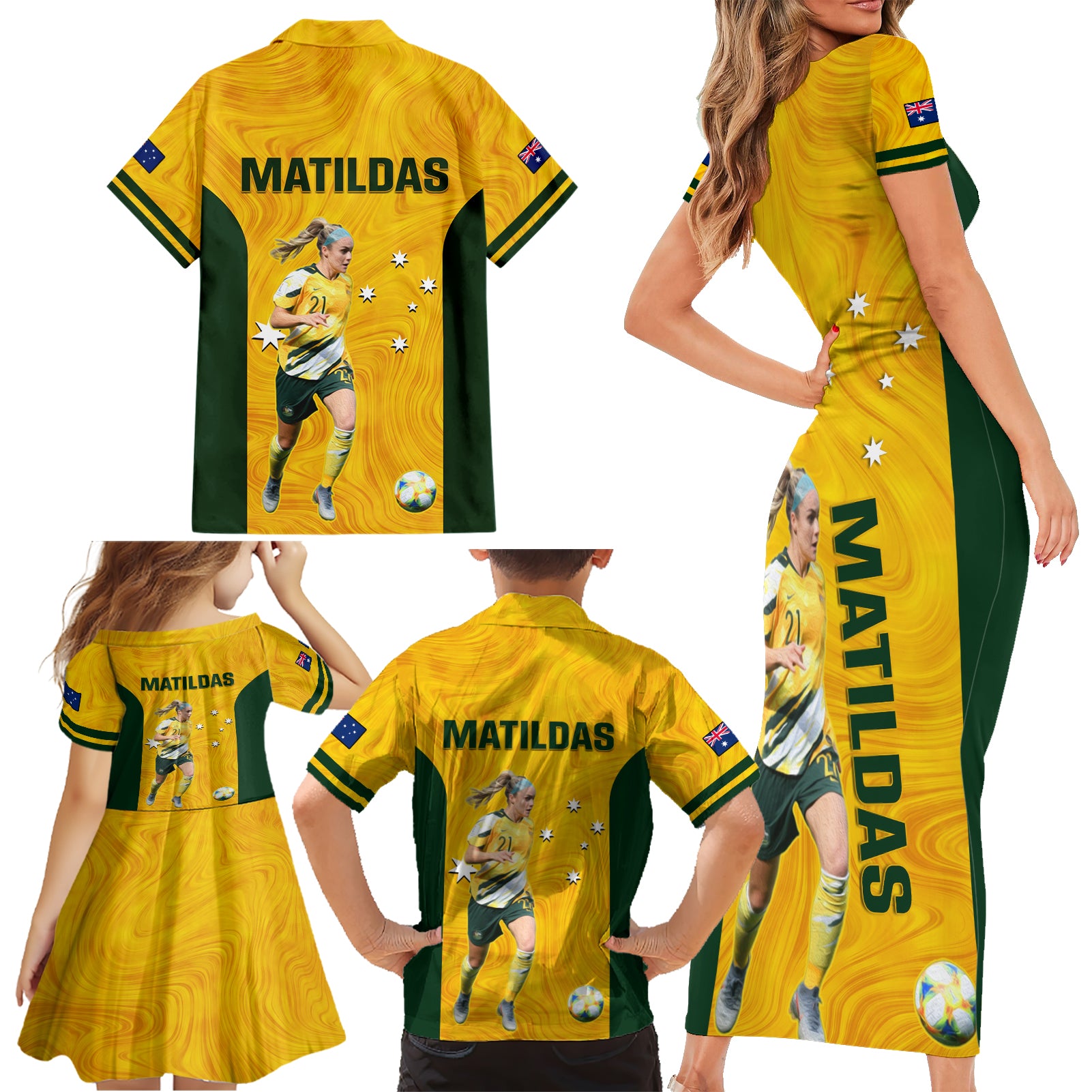 australia-soccer-family-matching-short-sleeve-bodycon-dress-and-hawaiian-shirt-ellie-carpenter-matildas-gold-version