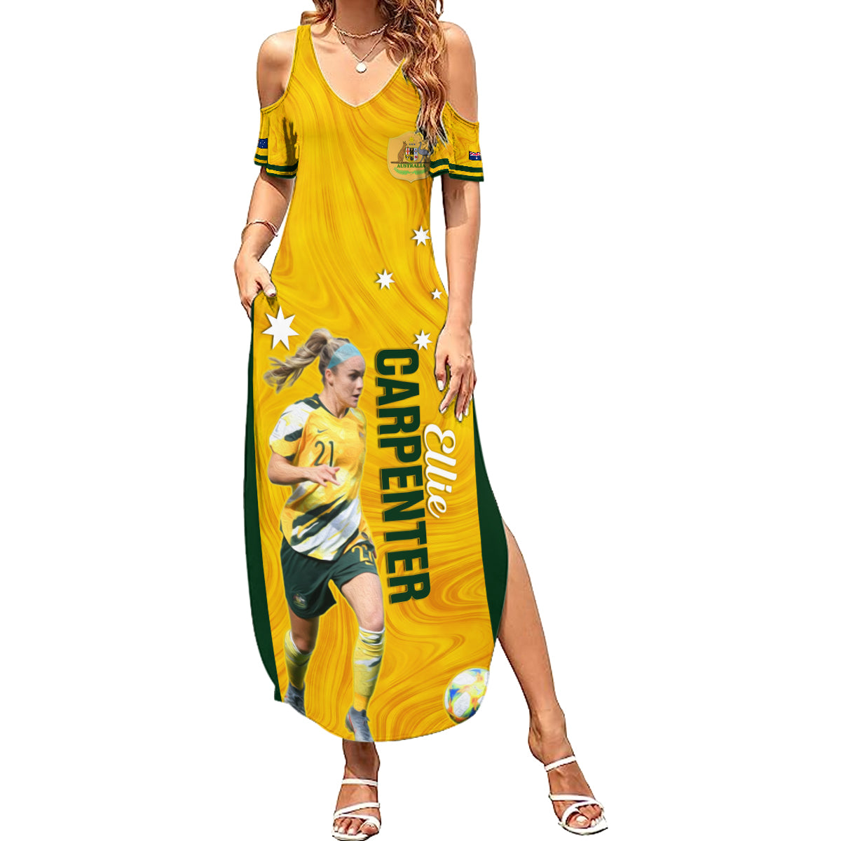 australia-soccer-family-matching-summer-maxi-dress-and-hawaiian-shirt-ellie-carpenter-matildas-gold-version