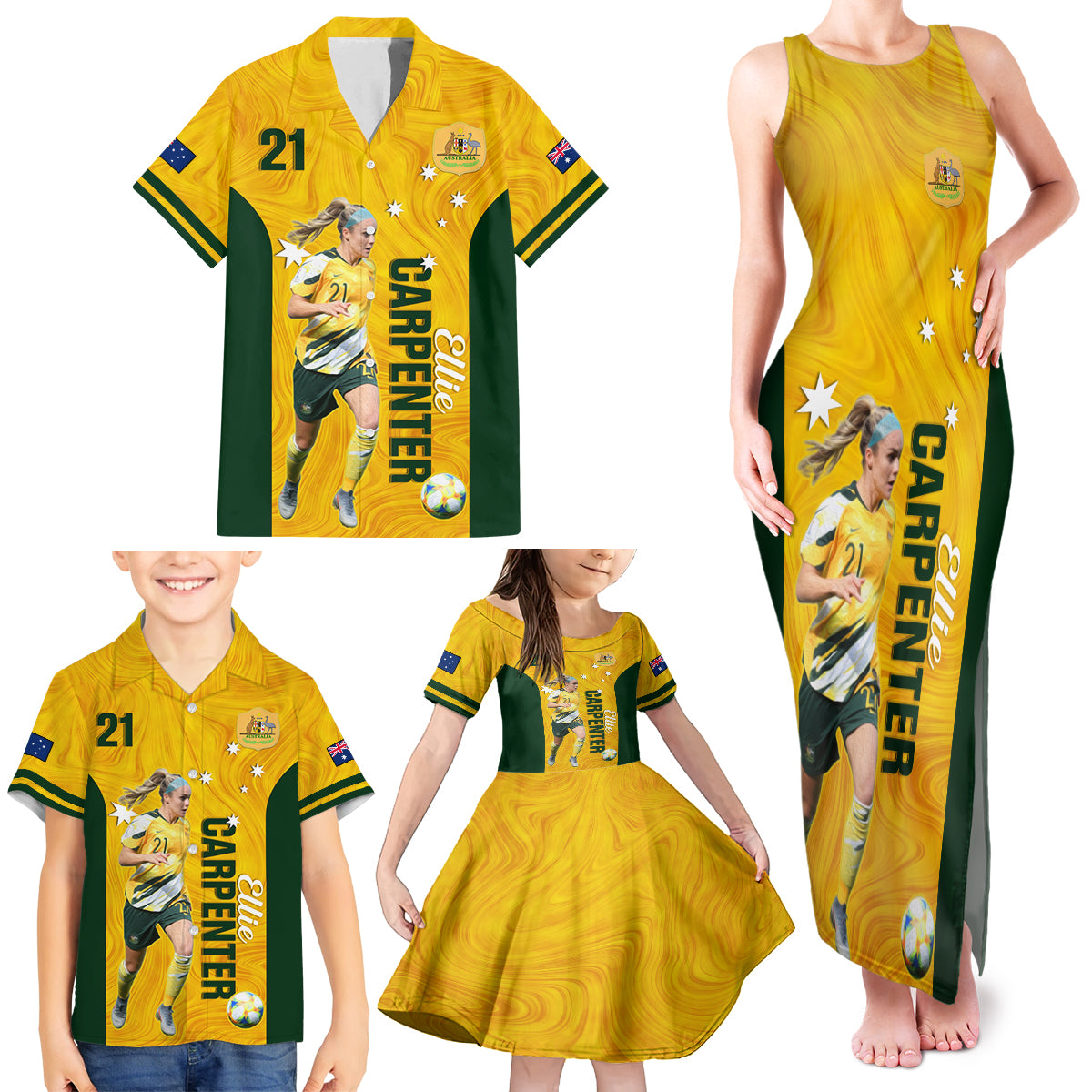 australia-soccer-family-matching-tank-maxi-dress-and-hawaiian-shirt-ellie-carpenter-matildas-gold-version