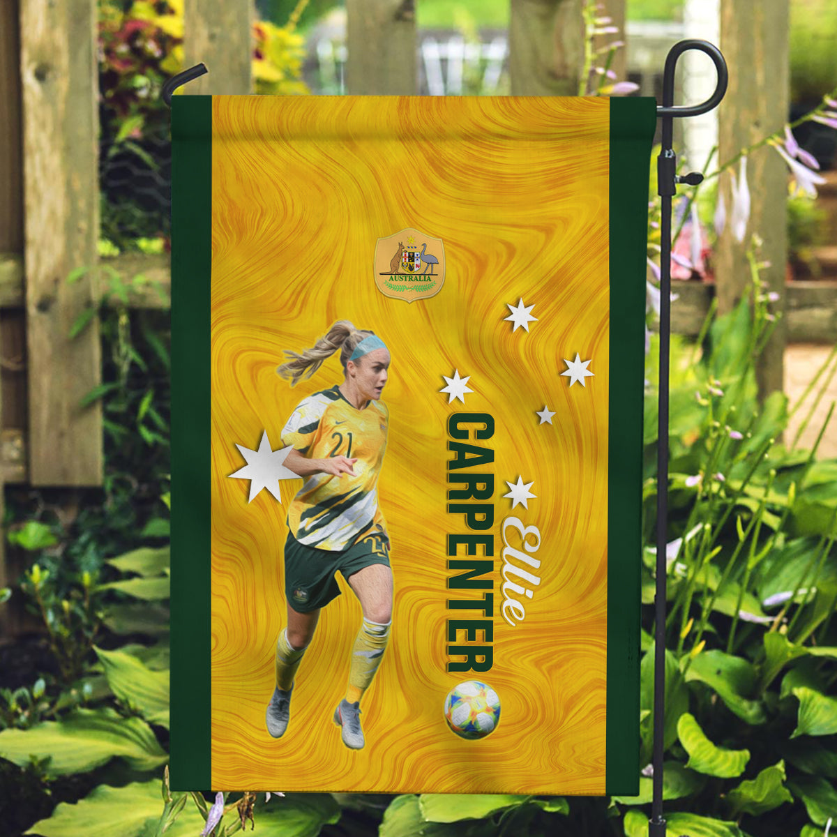 Australia Soccer Garden Flag Ellie Carpenter Matildas Gold Version - Vibe Hoodie Shop