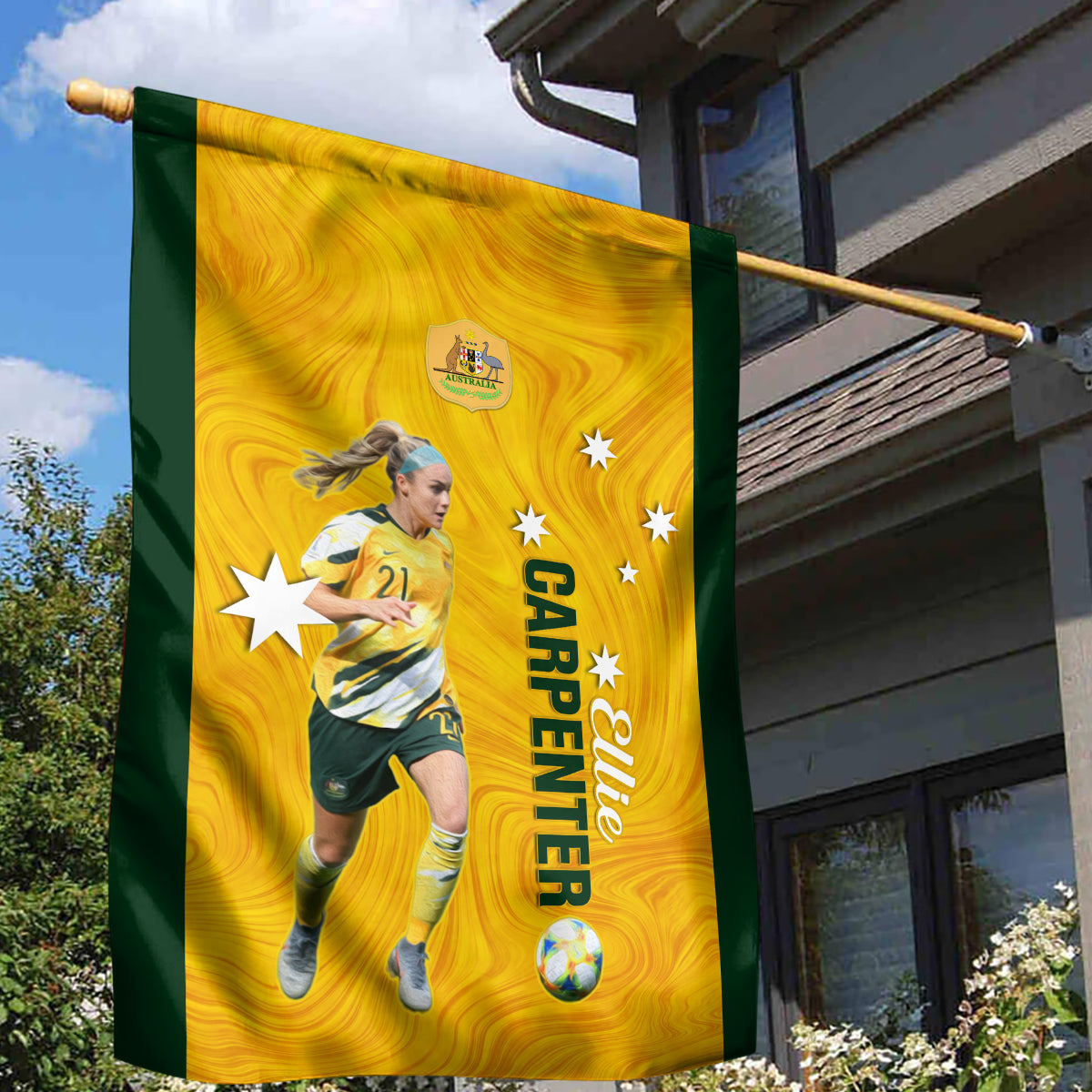 Australia Soccer Garden Flag Ellie Carpenter Matildas Gold Version - Vibe Hoodie Shop