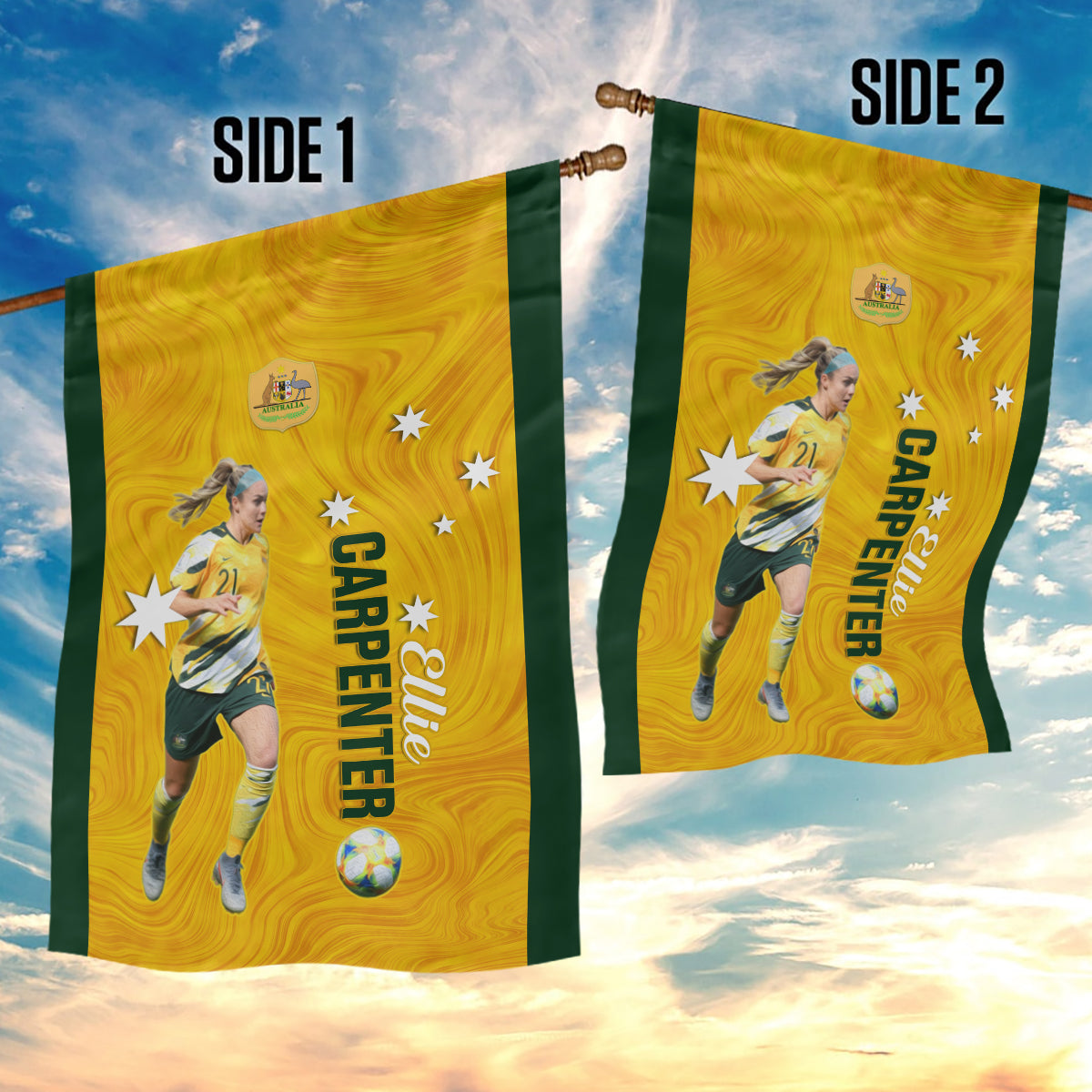 Australia Soccer Garden Flag Ellie Carpenter Matildas Gold Version - Vibe Hoodie Shop