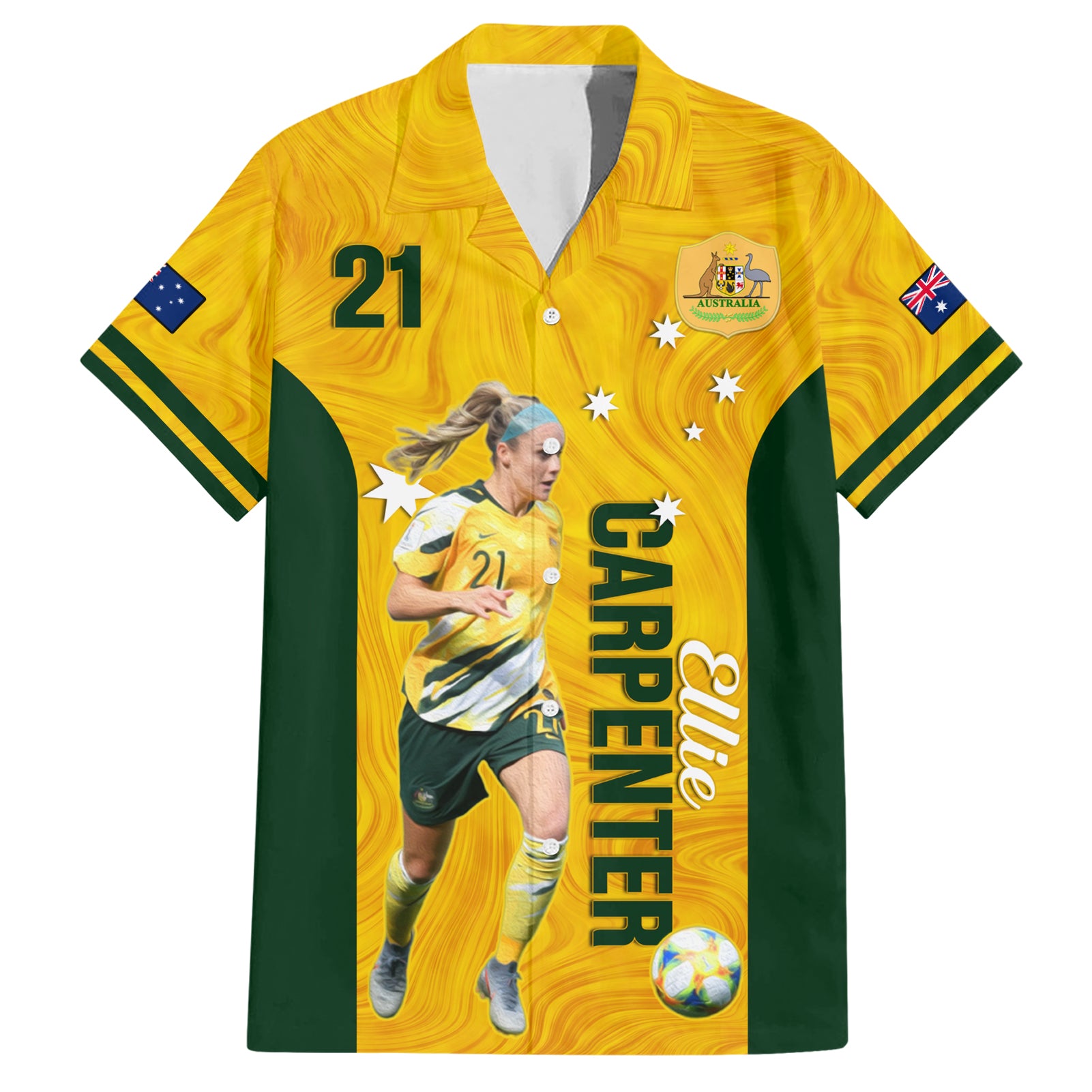 Australia Soccer Hawaiian Shirt Ellie Carpenter Matildas Gold Version - Vibe Hoodie Shop