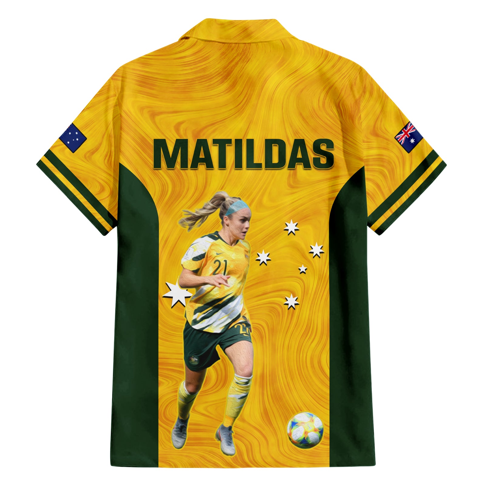 Australia Soccer Hawaiian Shirt Ellie Carpenter Matildas Gold Version - Vibe Hoodie Shop