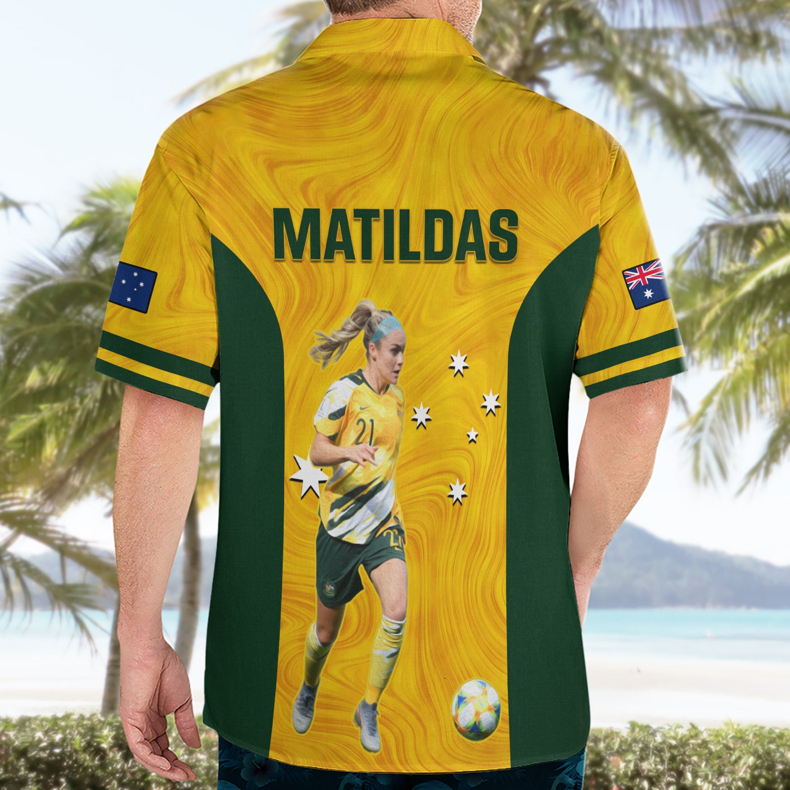 Australia Soccer Hawaiian Shirt Ellie Carpenter Matildas Gold Version - Vibe Hoodie Shop