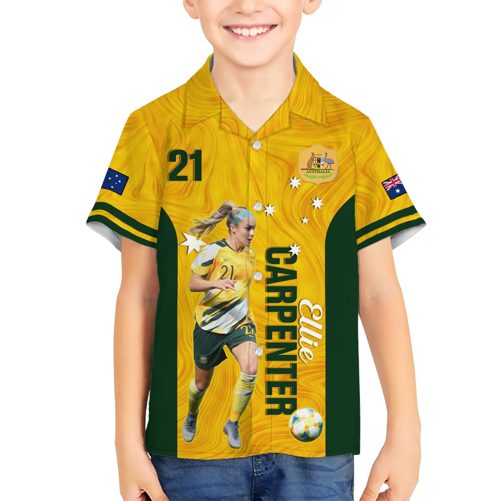 Australia Soccer Hawaiian Shirt Ellie Carpenter Matildas Gold Version - Vibe Hoodie Shop