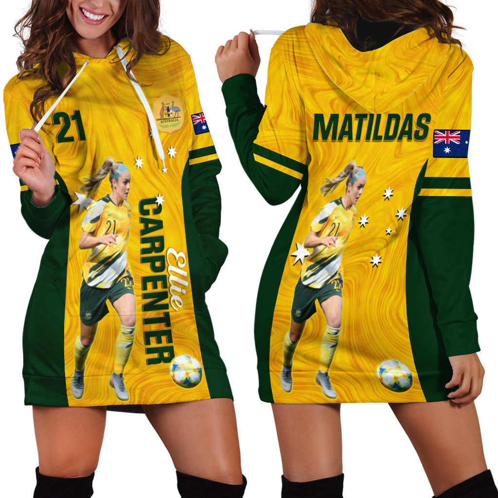 Australia Soccer Hoodie Dress Ellie Carpenter Matildas Gold Version - Vibe Hoodie Shop