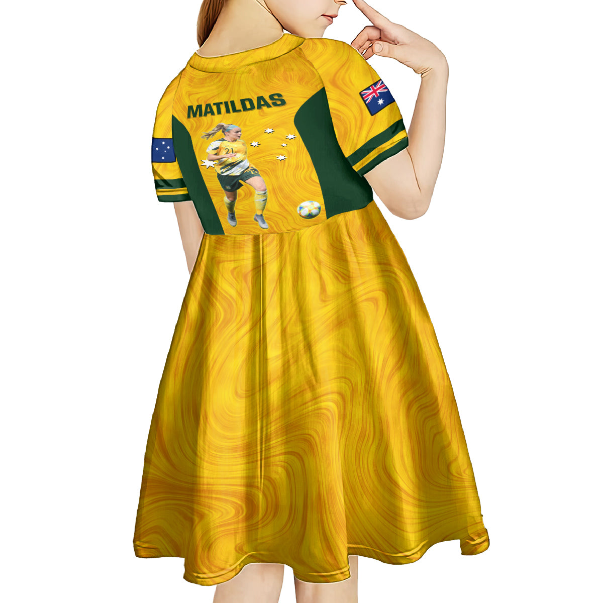 Australia Soccer Kid Short Sleeve Dress Ellie Carpenter Matildas Gold Version - Vibe Hoodie Shop