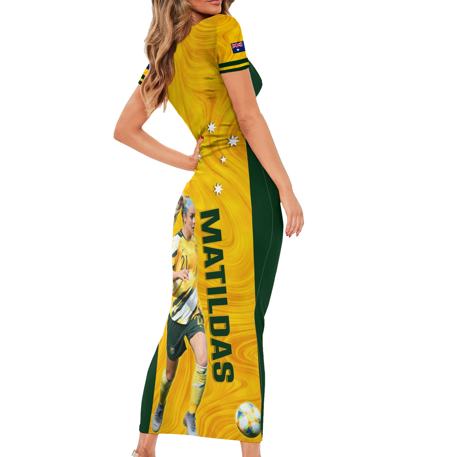 australia-soccer-short-sleeve-bodycon-dress-ellie-carpenter-matildas-gold-version