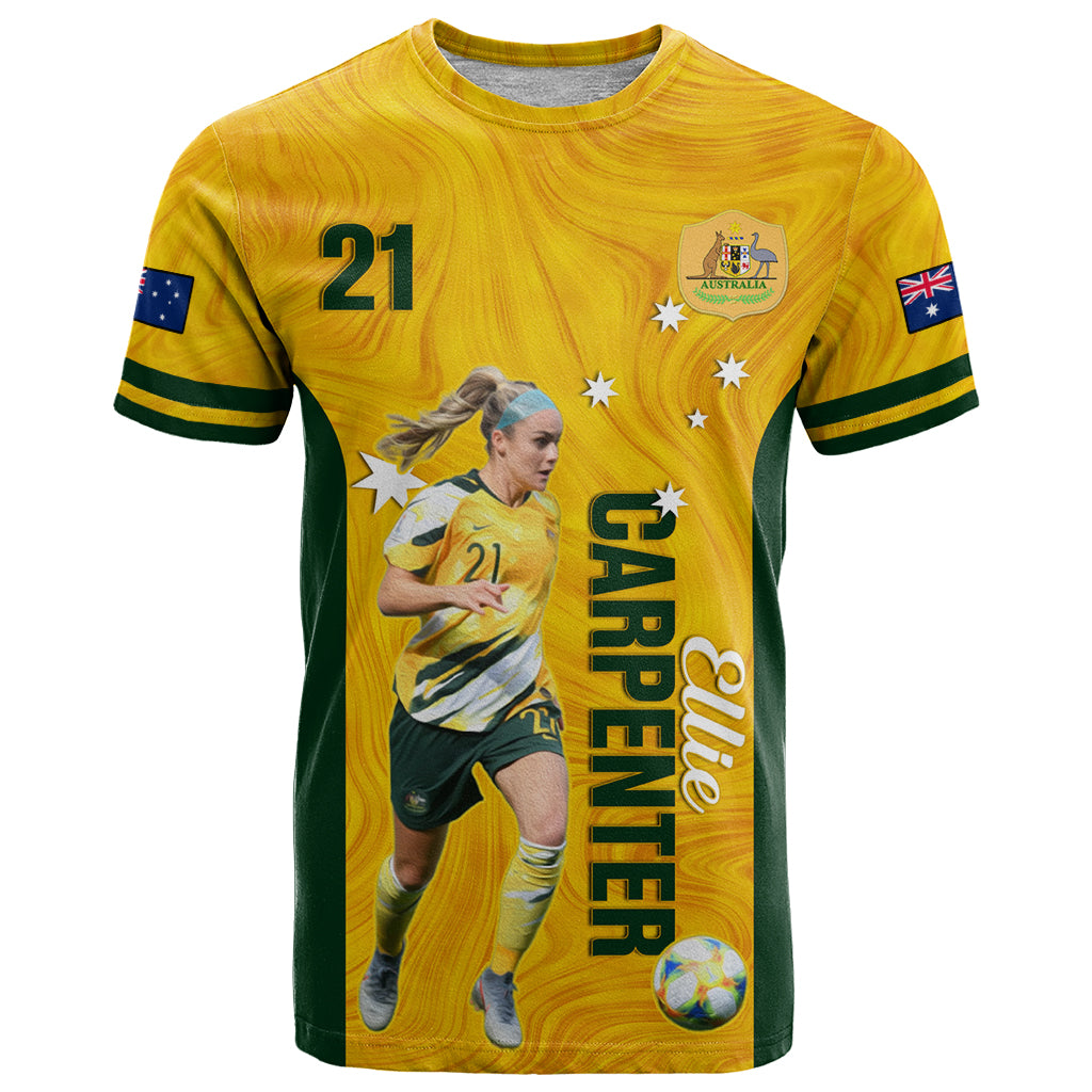 Australia Soccer T Shirt Ellie Carpenter Matildas Gold Version - Vibe Hoodie Shop