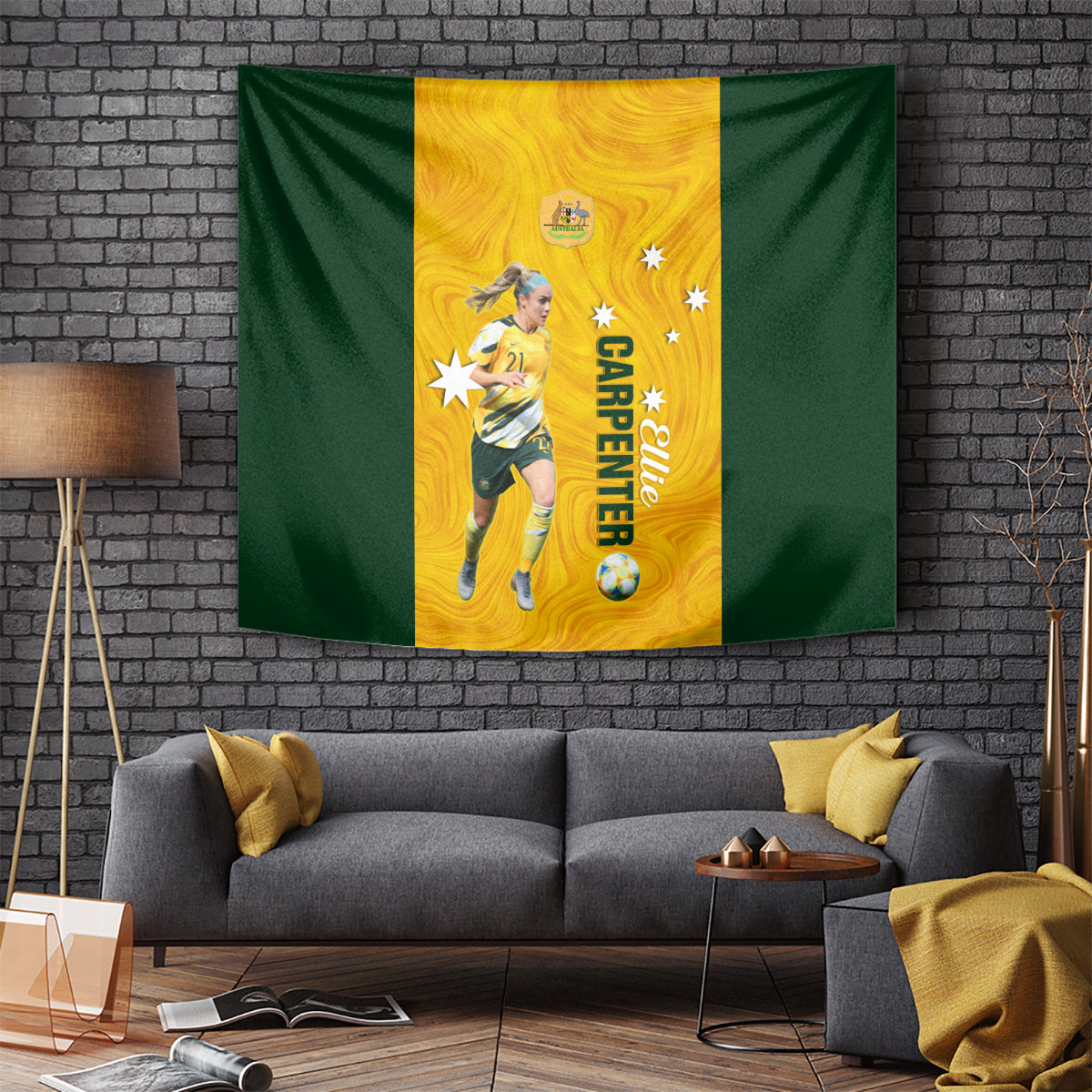 Australia Soccer Tapestry Ellie Carpenter Matildas Gold Version - Vibe Hoodie Shop