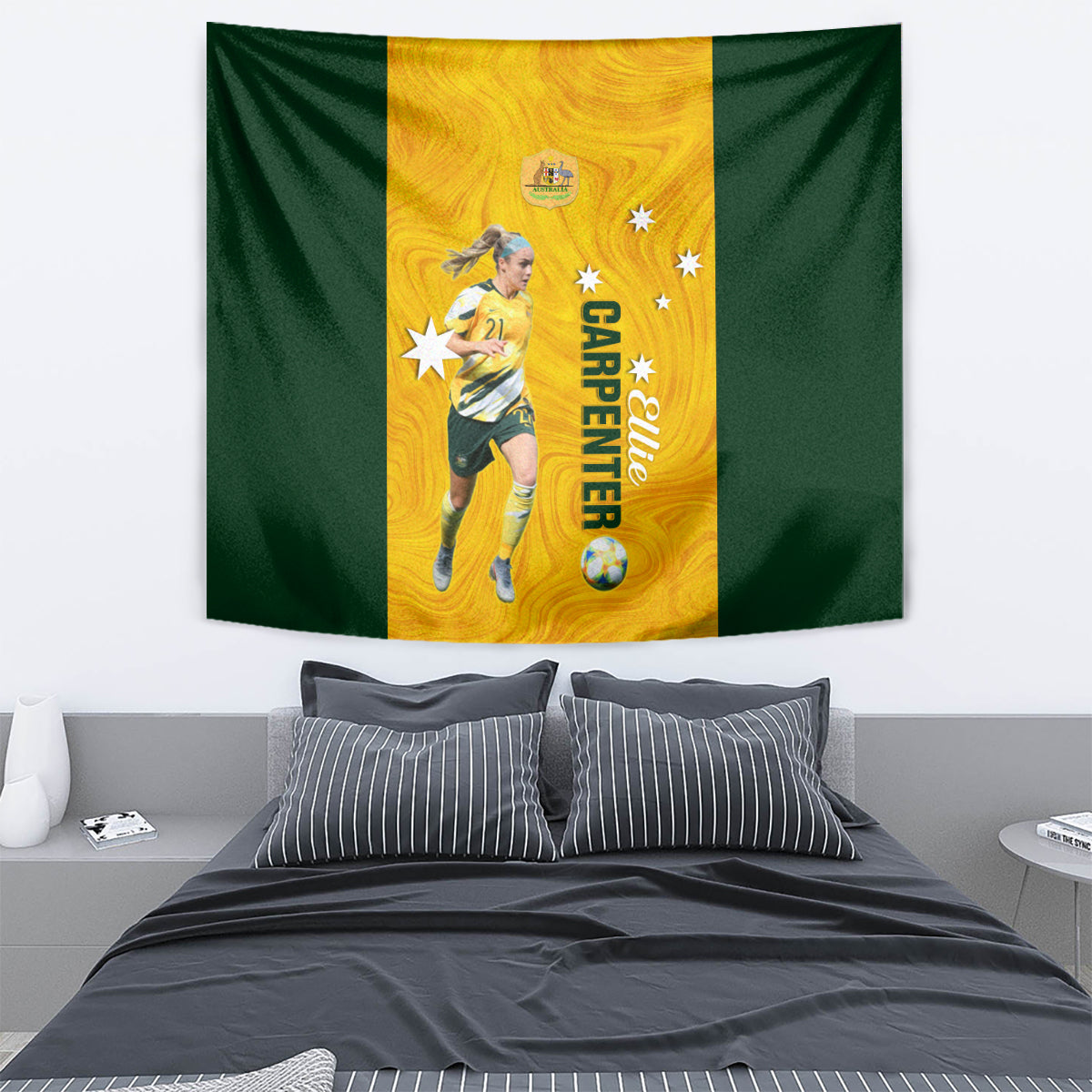 Australia Soccer Tapestry Ellie Carpenter Matildas Gold Version - Vibe Hoodie Shop