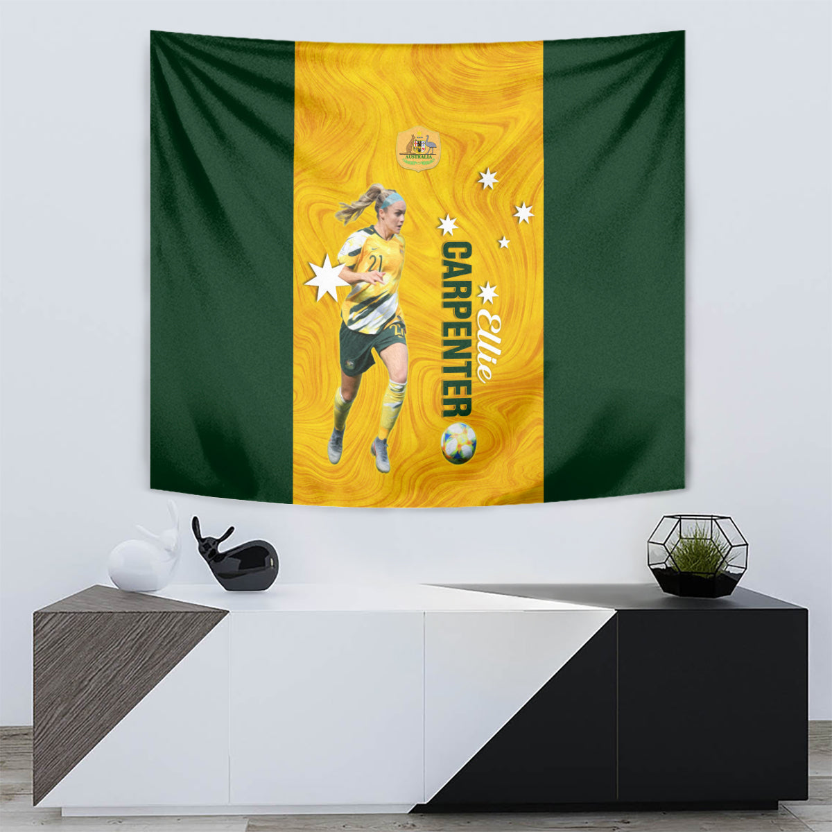 Australia Soccer Tapestry Ellie Carpenter Matildas Gold Version - Vibe Hoodie Shop