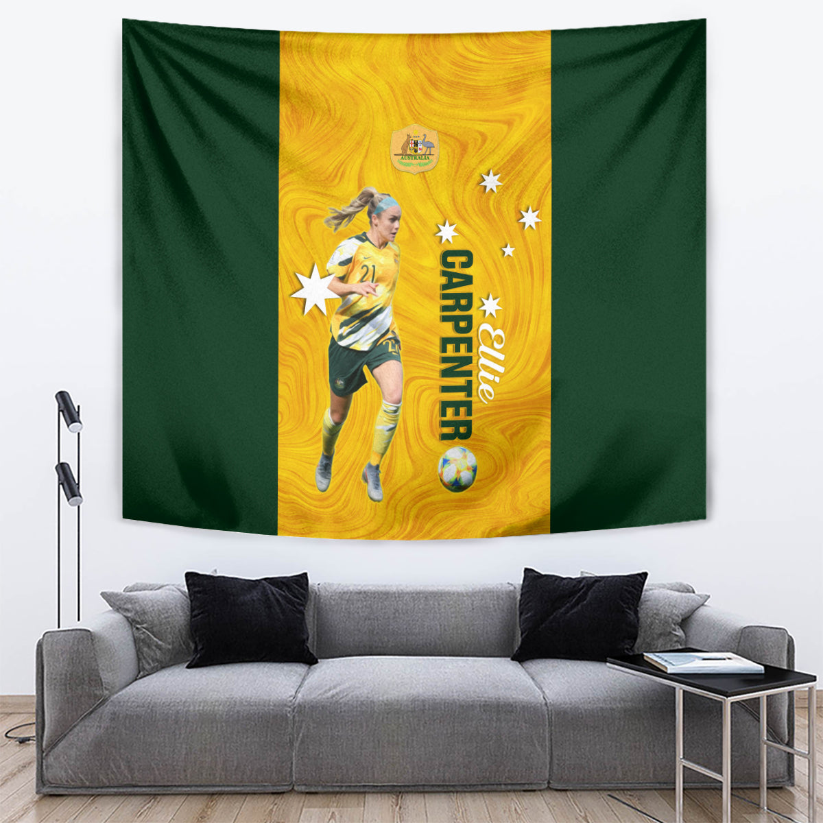 Australia Soccer Tapestry Ellie Carpenter Matildas Gold Version - Vibe Hoodie Shop