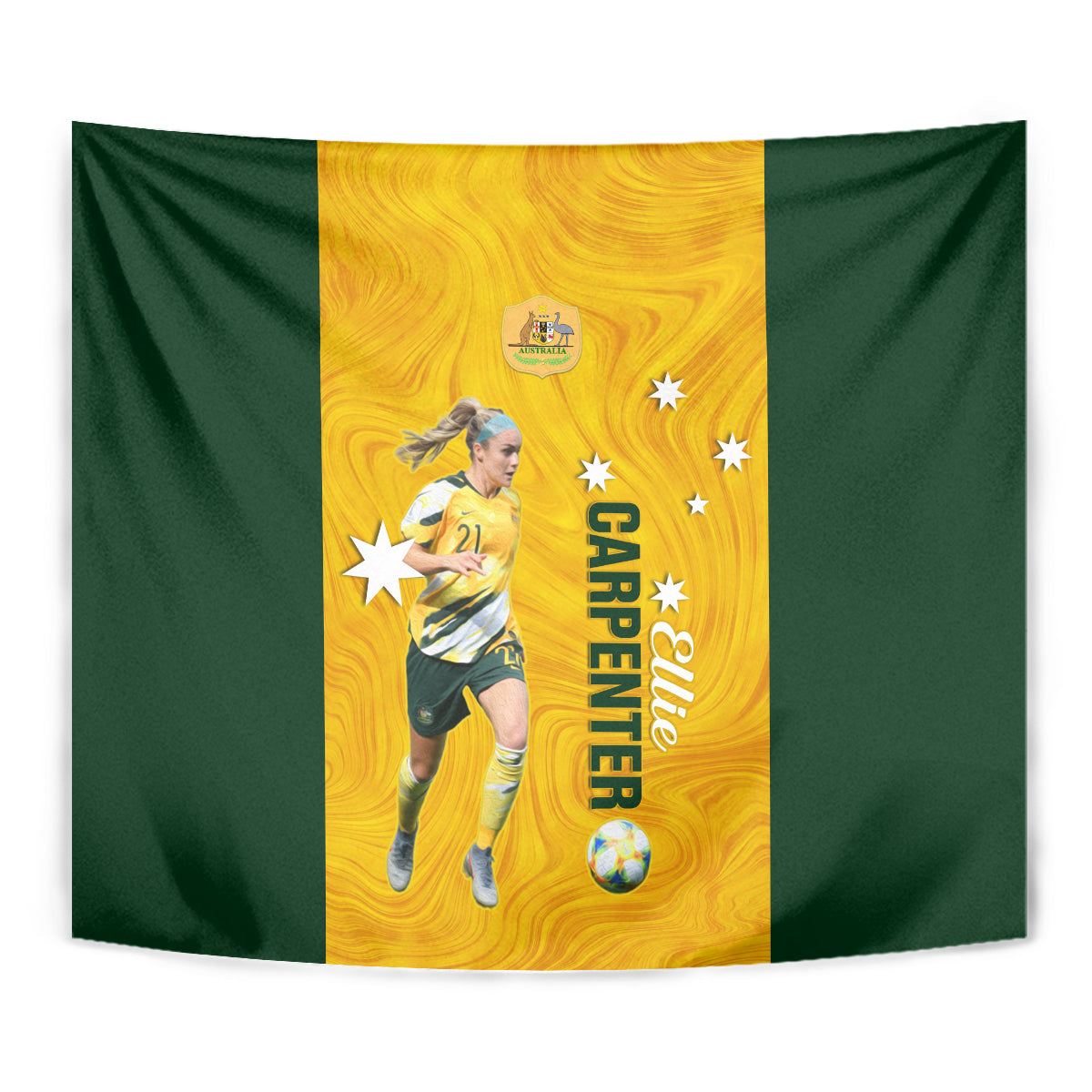 Australia Soccer Tapestry Ellie Carpenter Matildas Gold Version - Vibe Hoodie Shop